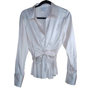 Soft Surroundings Cream Silk Tie-Front Button-Down Blouse Women's Size Medium